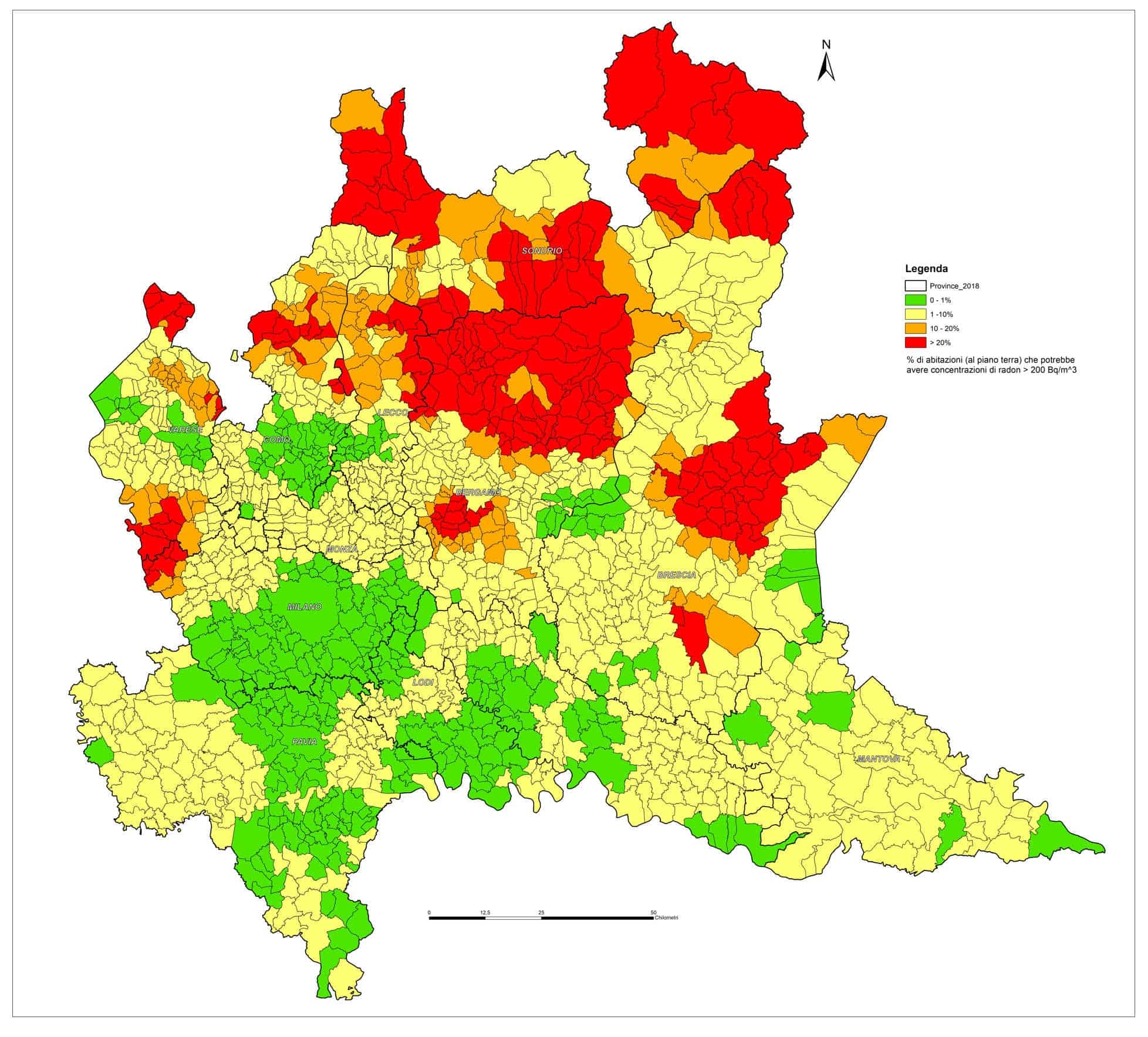 Mappa Radon Lombardia - Misurazione Radon - Arpa Lombardia - Mappatura del rischio radon nella regione Lombardia